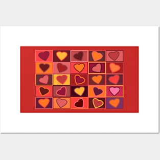 Hearts in squares print in pink, purple and yellow Posters and Art